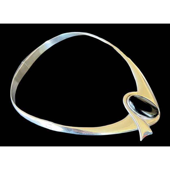 Alicia de la Paz Taxco Mexico 950 Silver Obsidian Modernist Collar Necklace 114g - Picture 5 of 12